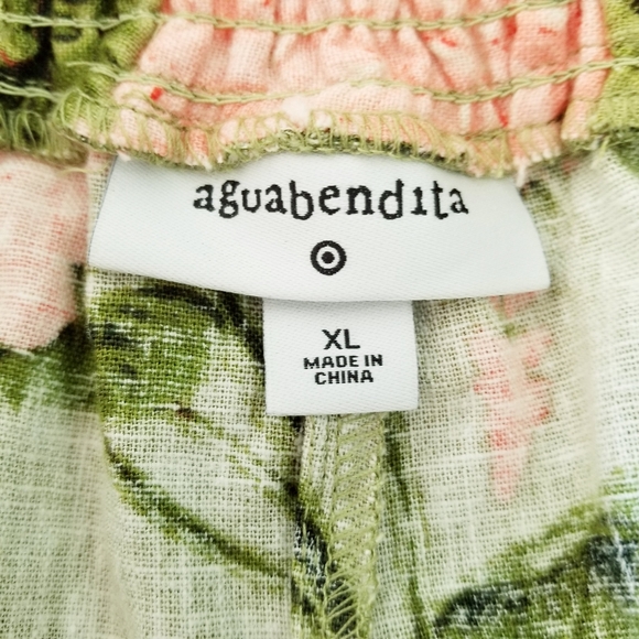 Agua Bendita Target Green Pink Floral Linen Blend Wide Leg Pull On Pants XL NWT - Picture 9 of 10